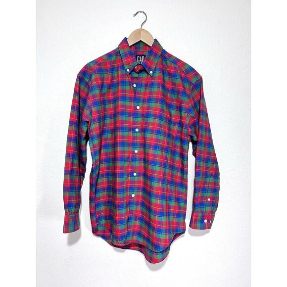 Vintage Gap Shirt Men Medium Plaid Button Down Long Sleeve 90s - Picture 1 of 7
